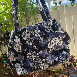 Vera Bradley Black and Blue Floral Quilted Shoulder Bag